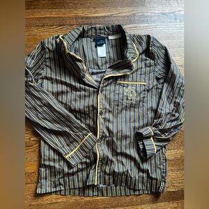 Pottery Barn Harry Potter Hufflepuff Pajama Shirt Sz Large Striped Button Up EC